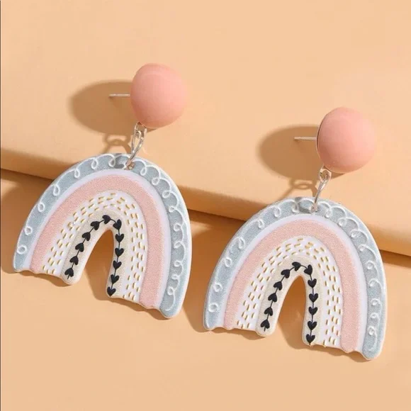 🌈HP💕 Rainbow drop earrings cute stud dangle peach blue jewelry - Picture 2 of 7